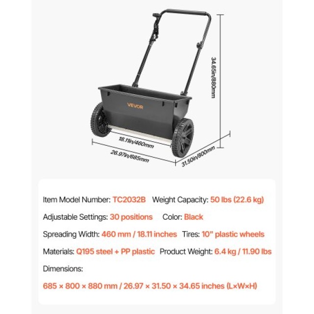 VEVOR Συγκεντρωτικό Σπρωχτικό Διασκορπιστής 50LB Ικανότητας TCSBJ50...