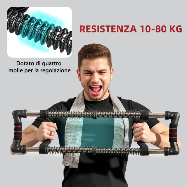 SPORTNOW Power Twister με 4 ελατήρια με αντίσταση από 10 έως 80 κιλά, από ανοξείδωτο ατσάλι, 80x22x5 εκ., Μαύρο A91-371V00BK
