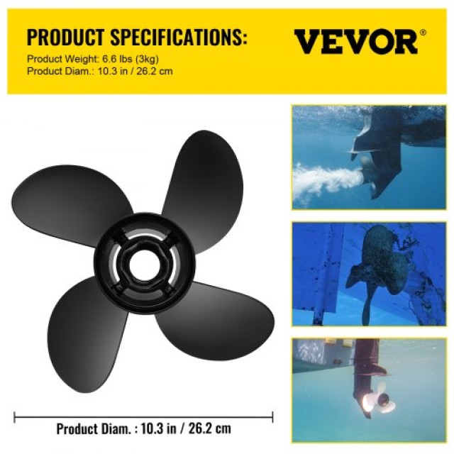 Προπέλα VEVOR για Εξωλέμβια, Αντικατάσταση OEM 48-8M8026630, 4-Λεπίδες 10.3 x 13 Αλουμινίου, Συμβατή με Mercury Mariner 25HP Bigfoot/Command Thrust 60HP, 13 Δόντια, Δεξιόστροφη  CLXJHS4103X13H6QKV0