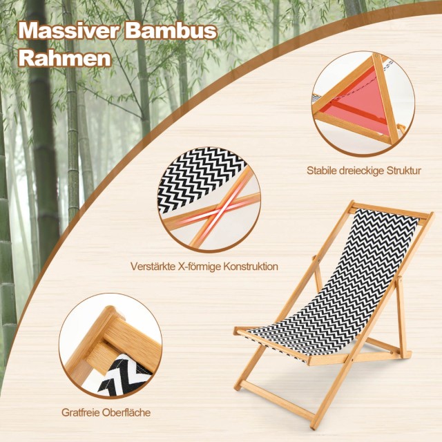 Costway Πτυσσόμενη Ξαπλώστρα Bamboo με Ρυθμιζόμενη Πλάτη Φυσικό Χρώ...