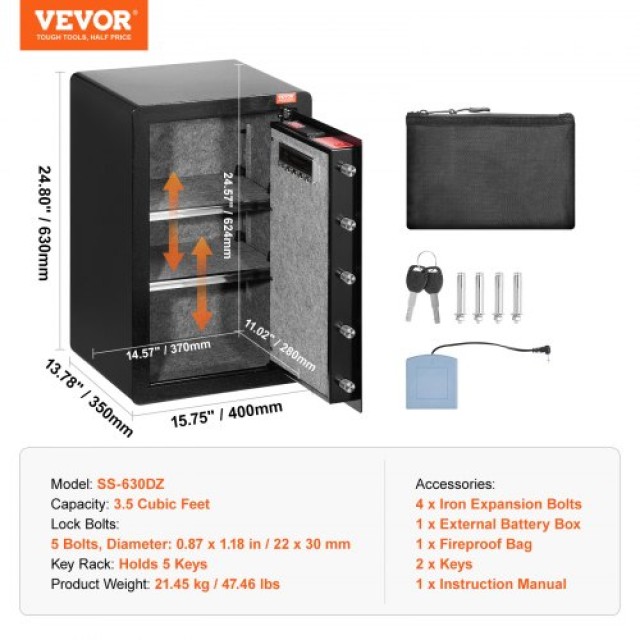 VEVOR Χρηματοκιβώτιο 4.0 cu.ft με Κλειδαριά & Κωδικό LED Μαύρο  DMBXXLS3139CDLYSIV9