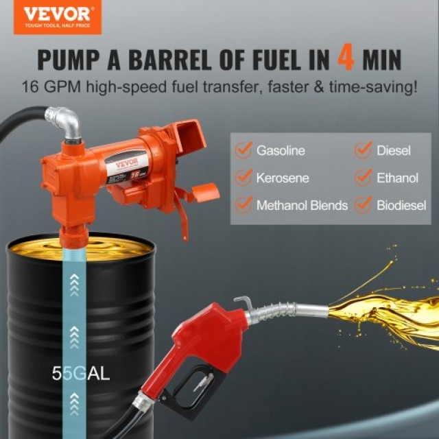 VEVOR Αντλία Μεταφοράς Καυσίμου 12V DC, Αυτοκίνητη 16 GPM, με Αυτόμ...
