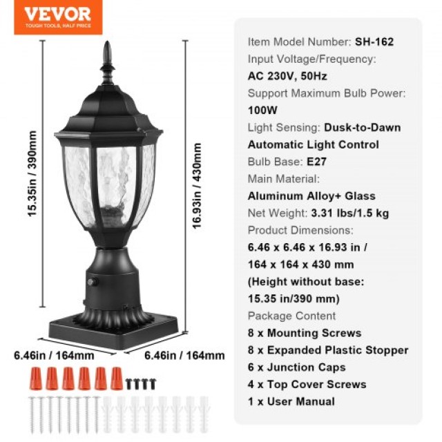 VEVOR 2τμχ Φωτιστικό Εξωτερικού Χώρου με Αισθητήρα Ημέρας-Νύχτας 390mm για Κολώνα/Pier Mount  FTYNHWZD2JZDBSMA8V7