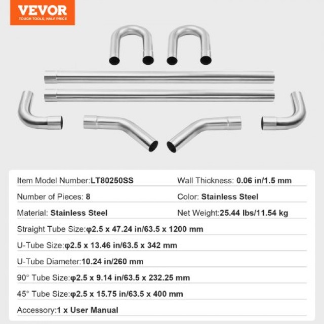 VEVOR  Σετ Εξάτμισης 8 Τεμαχίων με Σύνδεση Slip-Fit  DZPQGTJ8PCS2IQRFLV0