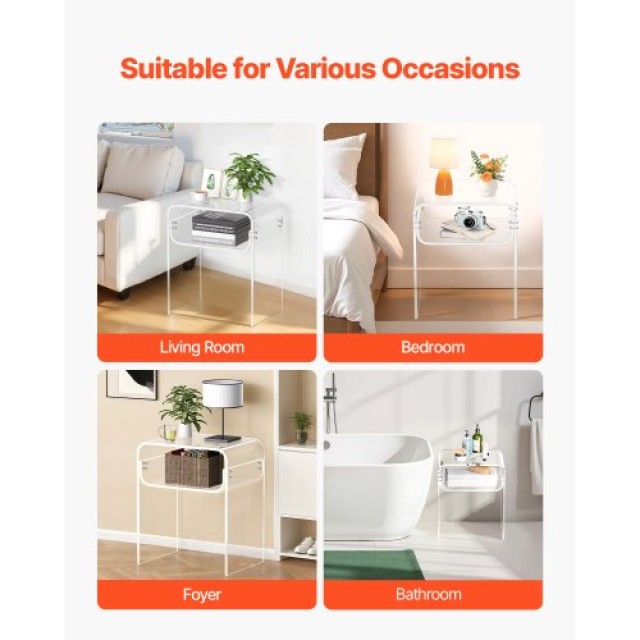 VEVOR Διαφανές Ακρυλικό Πλαϊνό Τραπέζι με 2 Επιπέδους Αποθήκευσης γ...