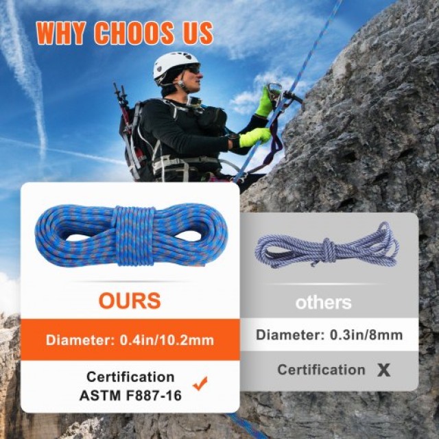 Σχοινί Αναρρίχησης VEVOR 10.2mm 70M Μπλε  DSDLS230YC10DESE6V0
