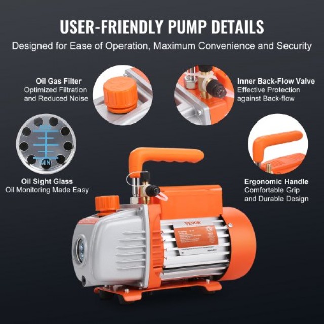 VEVOR Αντλία Κενού 1/4 HP 4 CFM & Σετ Μετρητών για Κλιματιστικά  KD...