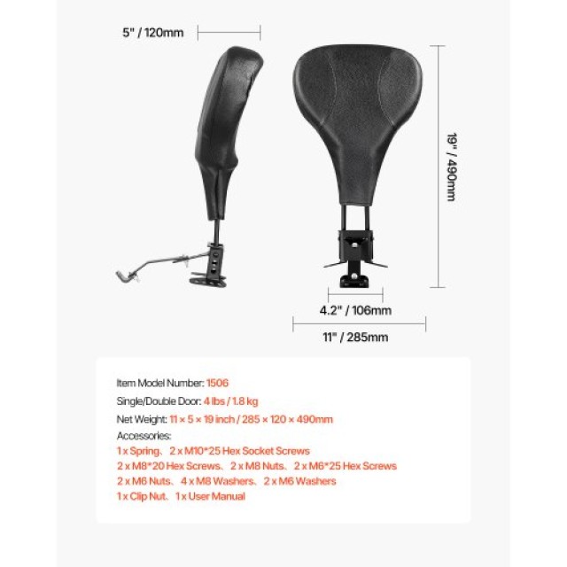 VEVOR Πλάτη Στήριξης Μοτοσυκλέτας για Harley Touring (2009-2024) MT...
