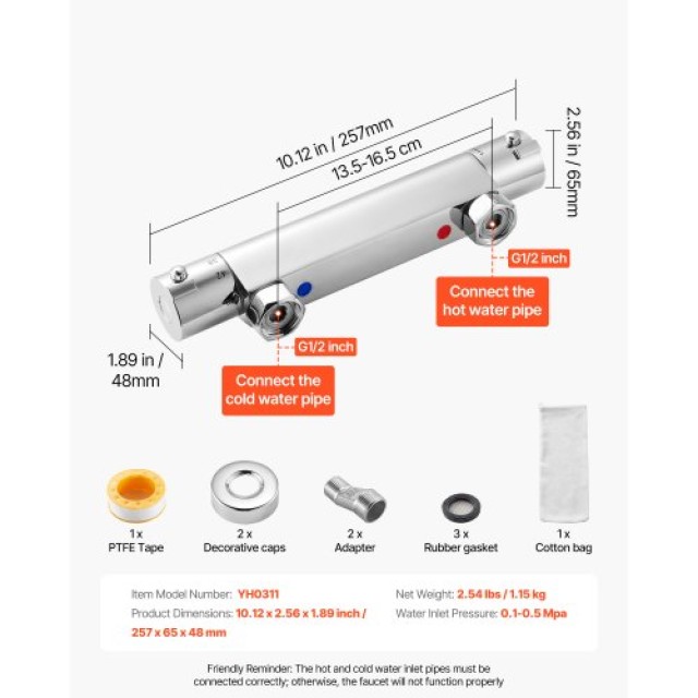 VEVOR Θερμοστατική Βαλβίδα Ντους από Μασίφ Ορείχαλκο για Μπάνιο YXF...