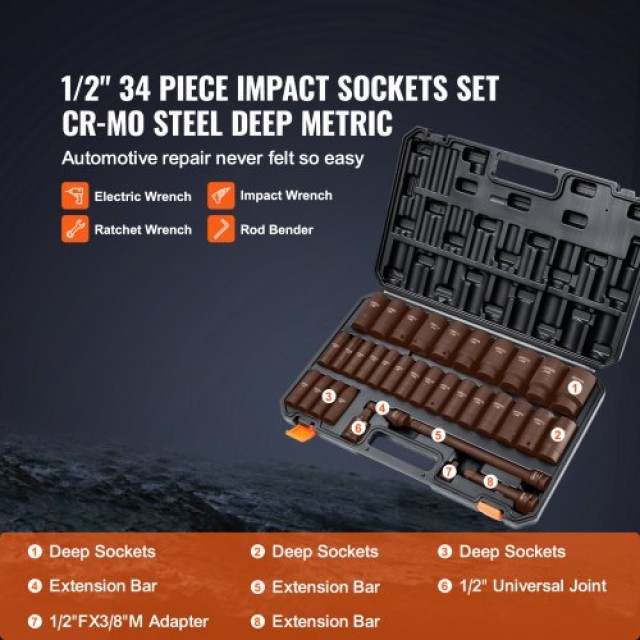 Σετ Καρυδάκια Βαρέως Τύπου VEVOR 1/2 34τμχ (8-36mm)  CJTTZ12CRMO3448AJV0
