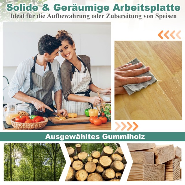 Costway Πολυλειτουργικό Μαύρο Τρόλεϊ Κουζίνας με Συρτάρια και Ντουλ...