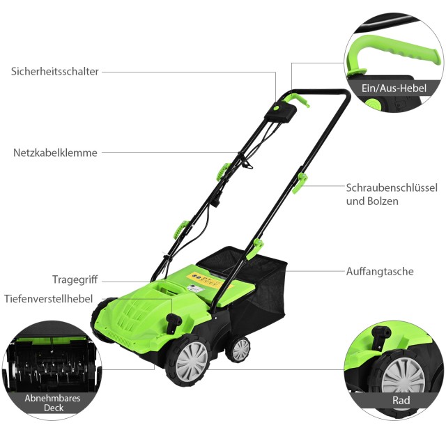 Costway  Ηλεκτρικός Αεριστήρας Γκαζόν 1500W 2-σε-1 Πράσινος 60 x 50...