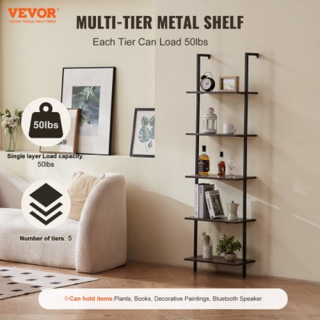 VEVOR  Ράφι Τετράγωνου Σωλήνα 5 Επιπέδων 44x30εκ Τοίχου για Υπνοδωμάτιο JSGZWJFGHMBHGMXTKV0