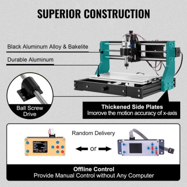 VEVOR  CNC 3018 Pro 15W Μηχάνημα Χάραξης Laser 3 Άξονες με Offline Controller για Πλαστικό, Ακρυλικό, PVC, Ξύλο DKJ3Z3018PRO15W01V2