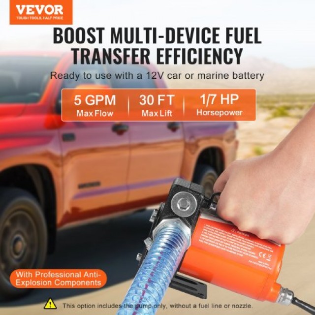 VEVOR  Αντλία Μεταφοράς Καυσίμου 12V 5 GPM με Αυτόματο Ακροφύσιο Πετρελαίου FBBMG37GPM11OTFVQV9