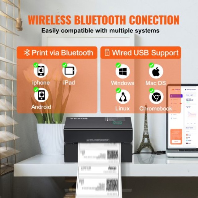 Εκτυπωτής Θερμικών Ετικετών VEVOR 300DPI, Bluetooth, Συμβατός με Amazon/eBay/Etsy, Μαύρο  YSBQDYJFTSYCLCFN0V2