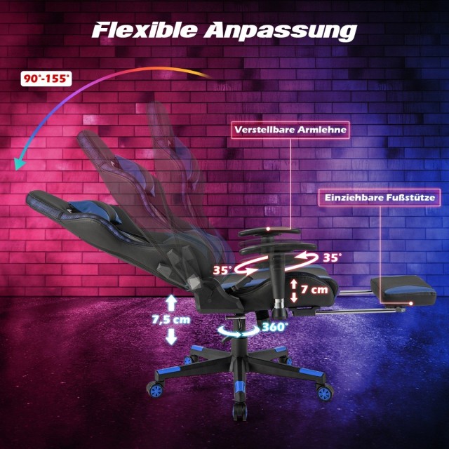 Costway  LED Φωτιζόμενη Καρέκλα Gaming με Ρυθμιζόμενα Χαρακτηριστικά και Άνετη Σχεδίαση CB10483BL