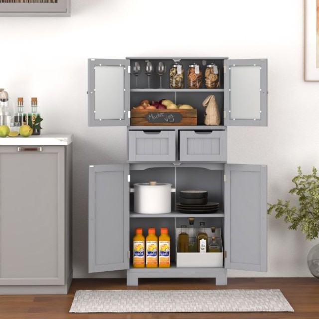 Ντουλάπι  Αποθήκευσης 60 x 30 x 128 cm  με  2 Συρτάρια και Ρυθμιζόμενα ράφια  χρώματος Γκρι COSTWAY JV10643GR