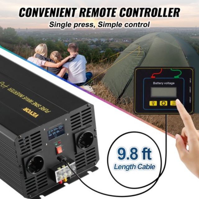 VEVOR Καθαρός Ημιτονοειδής Μετατροπέας 5000W DC12V σε AC230V LCD  P...