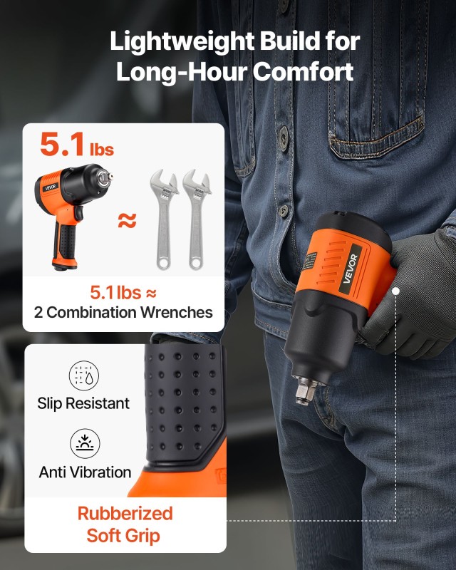 VEVOR Αερόκλειδο 1/2 με Ανάστροφη Ροπή έως 1490N.m, Συμπαγείς Διαστ...