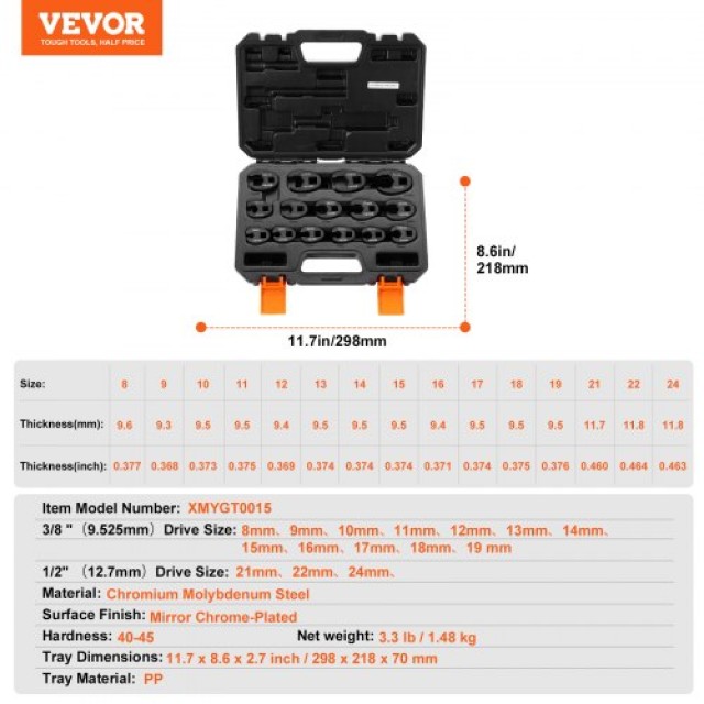 VEVOR  Σετ Κλειδιών Crowfoot 1/2  LBXBSTZ123815GPQWV0