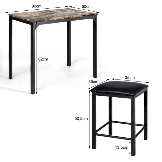 Σετ Τραπέζι Μπαρ με 2 Σκαμπό σε Χρώμα Καφέ Costway HW66121CF