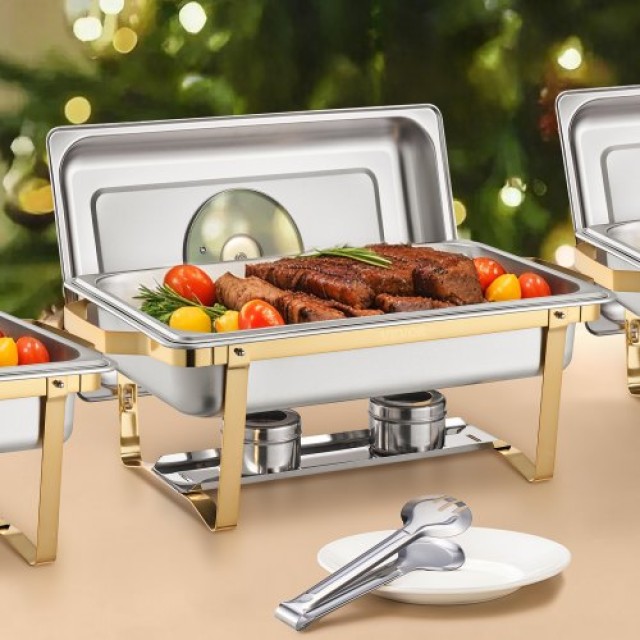 VEVOR 8 Qt 4 Pack Rectangle Chafing Dish Set ZFXBXGBLSTGKXK5LUV0