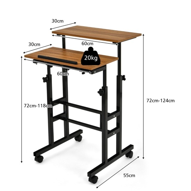 Κινητό Ρυθμιζόμενο Γραφείο 60 x 30 x 72-124cm Μαύρο + Καρυδιά HW674...