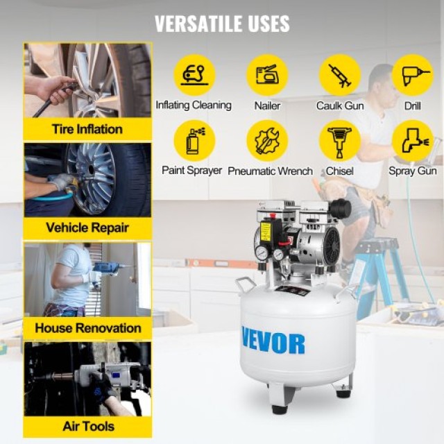 VEVOR Κάθετος Αεροσυμπιεστής 8.8 Γαλόνια Αθόρυβος Χωρίς Λάδι 40L 850W  KYJYM850-40LYSJ01V2