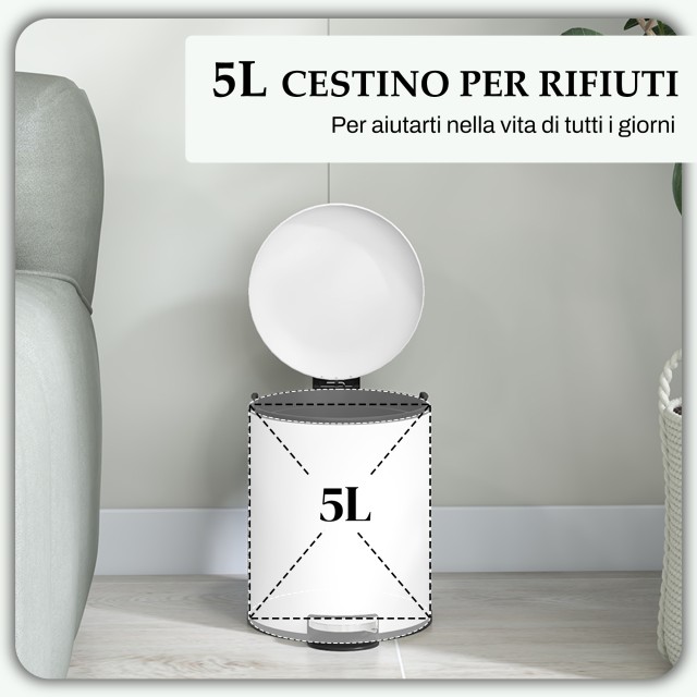 HOMCOM Κάδος Απορριμμάτων με Πεντάλ 5L με Καπάκι Απαλής Κλεισίματος...