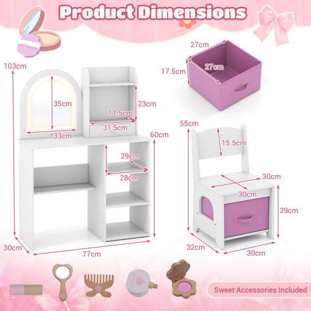 Costway Τουαλέτα Μακιγιάζ με καθρέφτη και ρυθμιζόμενο φως 77 x 30 x...