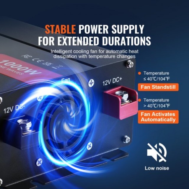 VEVOR Καθαρός Ημιτονοειδής Μετατροπέας 1000W DC12V σε AC230V με Τηλ...