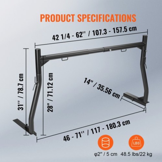 Ράφι Φορτηγού VEVOR, Επεκτάσιμο 46-71, 800 lbs, Χωρίς Τρυπάνι  PKHJHJGXLSB511V0SV0