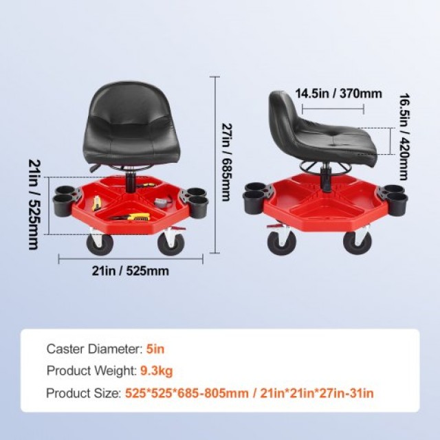 VEVOR  Ρυθμιζόμενο Σκαμπό Μηχανικού με Ρόδες 300 LBS QCDJXLD45INCHETFXV0