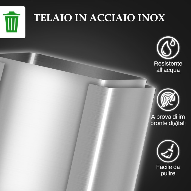 HOMCOM Κάδος Απορριμμάτων με 2 Διαμερίσματα 20L με Αθόρυβο Κλείσιμο από Ανοξείδωτο Ατσάλι και PP 45.8x36x51.6 cm 851-033V01SR