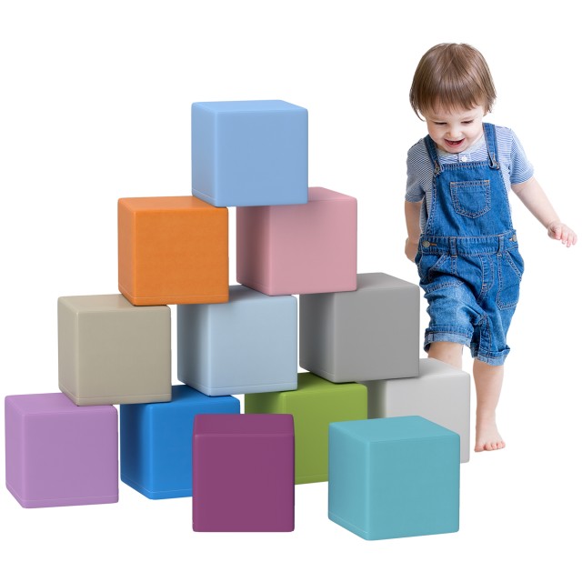 HOMCOM Σετ 12 Μαλακά Παιδικά Κυβάκια για Παιδιά 12-36 Μηνών από PU και EPE, 20x20x20cm, Πολύχρωμα 3D0-003V02MX