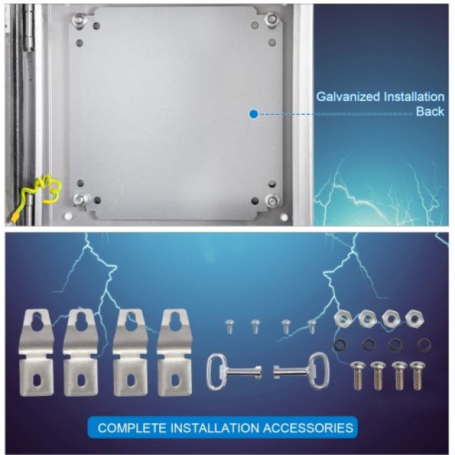 VEVOR  Ανοξείδωτο Κουτί NEMA 4X, 12x12x8, IP66 Αδιάβροχο & Ανθεκτικό στη Σκόνη, με Πλάκα Στήριξης DQX304BXG12128001V0