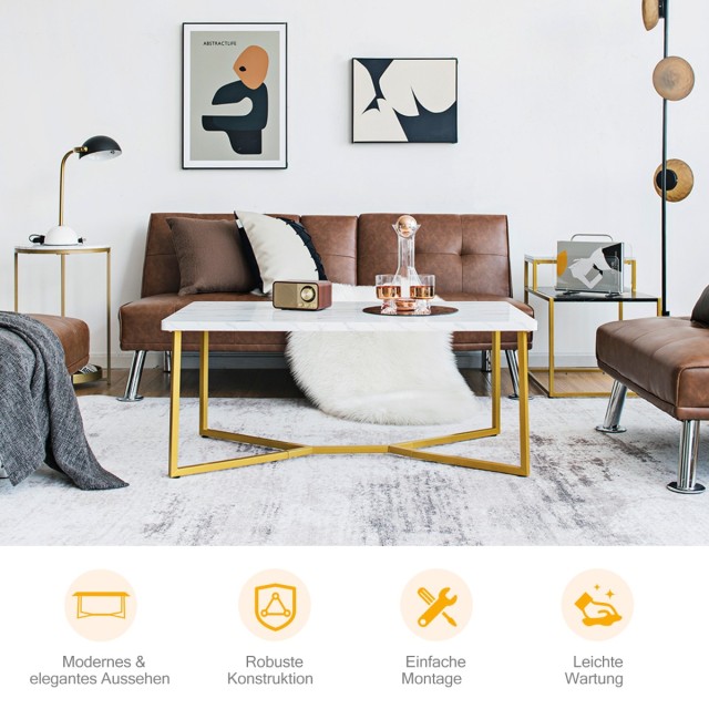 Costway Μαρμάρινο Τραπεζάκι Σαλονιού με Χρυσή Μεταλλική Βάση & Ρυθμ...