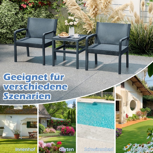 Costway Σετ Εξωτερικών Επίπλων Rattan 3τμχ, Ανθεκτικό με 2 Καρέκλες...