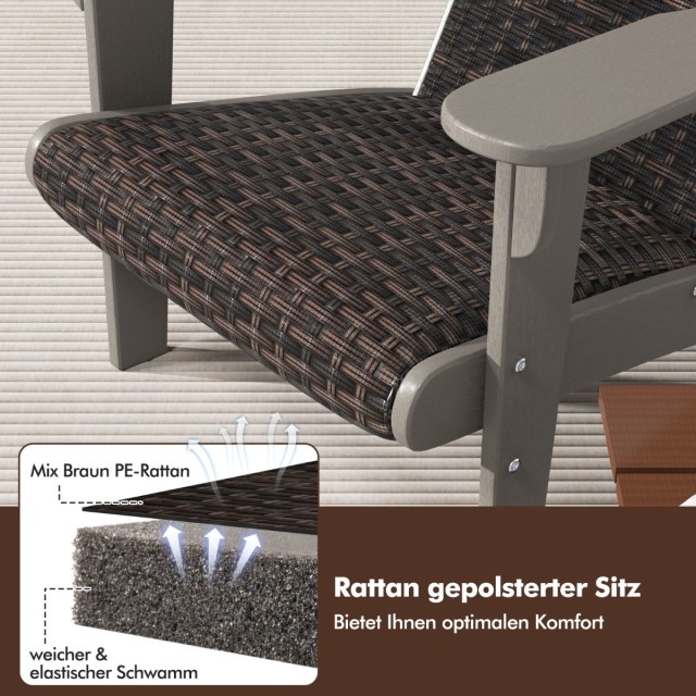 Costway Καρέκλα Adirondack με Θήκη Ποτηριού 92 x 76 x 100 εκ. από HDPE & Ρατάν Γκρι NP11918GR
