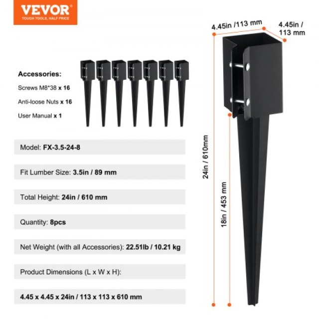 VEVOR Άγκιστρα Στύλων Φράχτη, 8τμχ 24x4x4, Μεταλλικά Μαύρα για Ταχυδρομικό Κιβώτιο & Κήπο  FXDD35YC24YCFUXF1V0