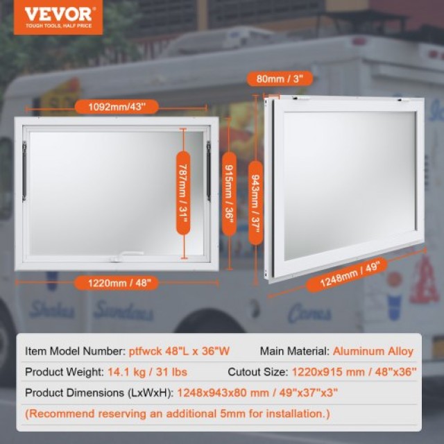 Παράθυρο Εξυπηρέτησης Τροφίμων VEVOR 48x36 με Τέντα  FWCK48X36INCBO...
