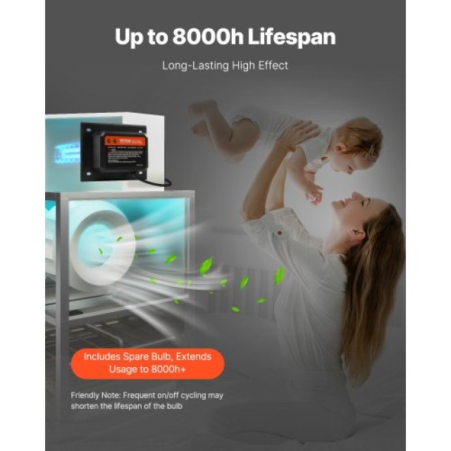 VEVOR Σύστημα Καθαρισμού Αέρα HVAC με Λάμπα UV 18W 7 ιντσών για Ολόκληρο το Σπίτι, Εγκατεστημένο στους Αγωγούς Κλιματισμού. UVCGKGDJHQ21LAXD1V2