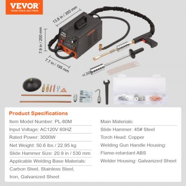VEVOR Κιτ Επισκευής Εξογκωμάτων 3 KW με 6 Λειτουργίες Συγκόλλησης  DZFTSLZHJ3KWV0J5VV2