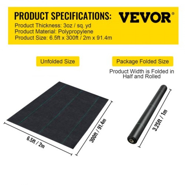 VEVOR Υφασμάτινο Φράγμα Ζιζανίων 6.5FTx300FT, Ανθεκτικό Υφαντό Κάλυμμα Εδάφους 3.2OZ  ZZZP6.5X300YC3OZ1V0