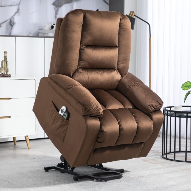 HOMCOM Relaxing Lift Chair, Ανακλινόμενη, Μασάζ και Θερμαινόμενη σε Βελούδινο, Καφέ 713-160V90DR