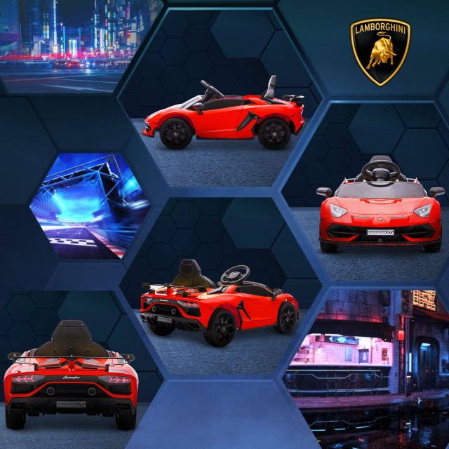 HOMCOM 12V Lamborghini Licenseded Electric Ride-On Toy Car for Children με Κόρνα και Τηλεχειριστήριο, 107,5x63x42 cm, Κόκκινο 370-306V90RD