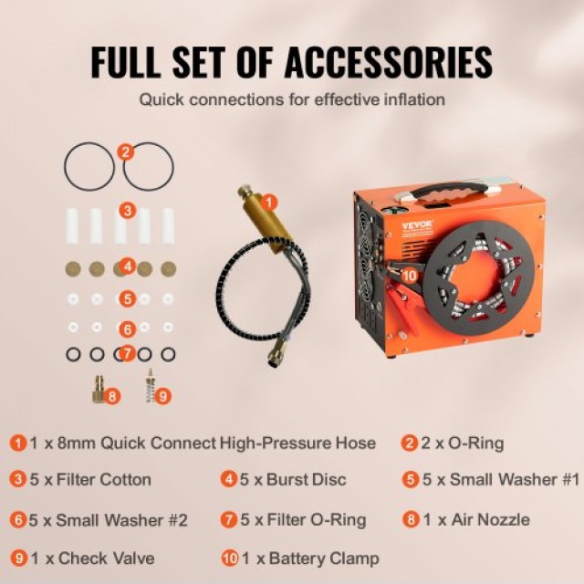 VEVOR Φορητός Συμπιεστής Αέρα PCP, 4500PSI/30Mpa με Ενσωματωμένο Με...