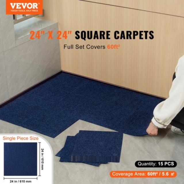 VEVOR Αυτοκόλλητα Πλακάκια Χαλιού 24x24, Σκούρο Μπλε (15 τεμ.)  ZZFKDT2424YCU83VVV0