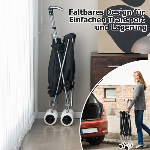 Costway Πτυσσόμενο Καρότσι Αγορών με Ρόδες 66 x 46 x 94,5 cm Μαύρο ...